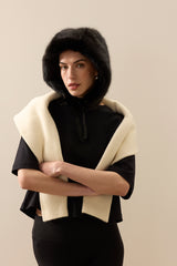 Jet Black Faux Fur Hood With Ribbon Tie by Helen Moore