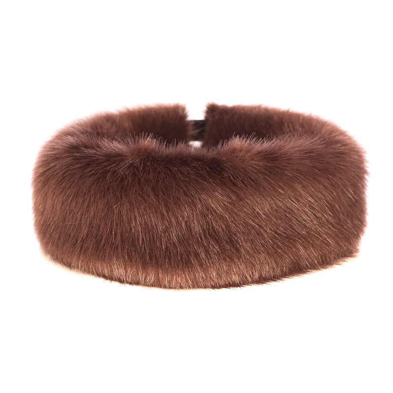 Conker brown faux fur Huff headband by Helen Moore
