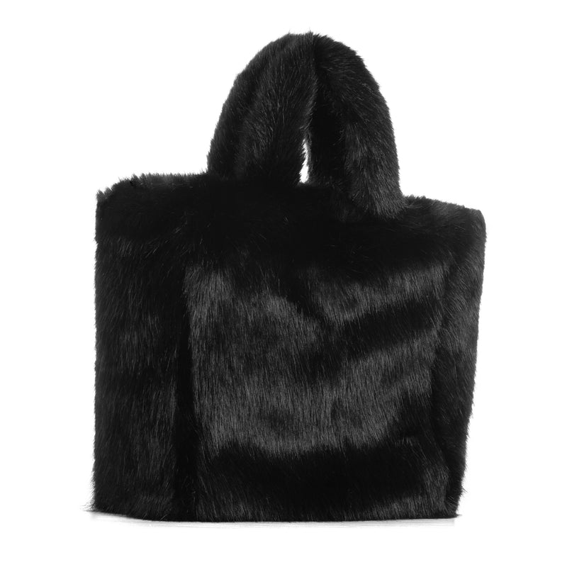 Jet black faux fur Joy bag by Helen Moore.