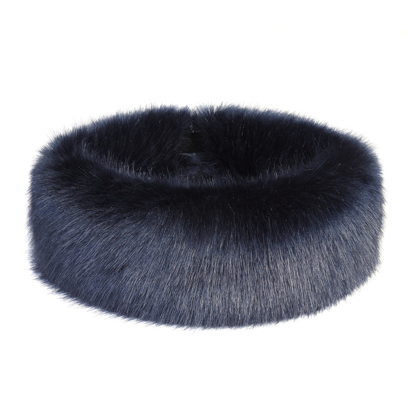 Midnight blue faux fur Huff headband by Helen Moore
