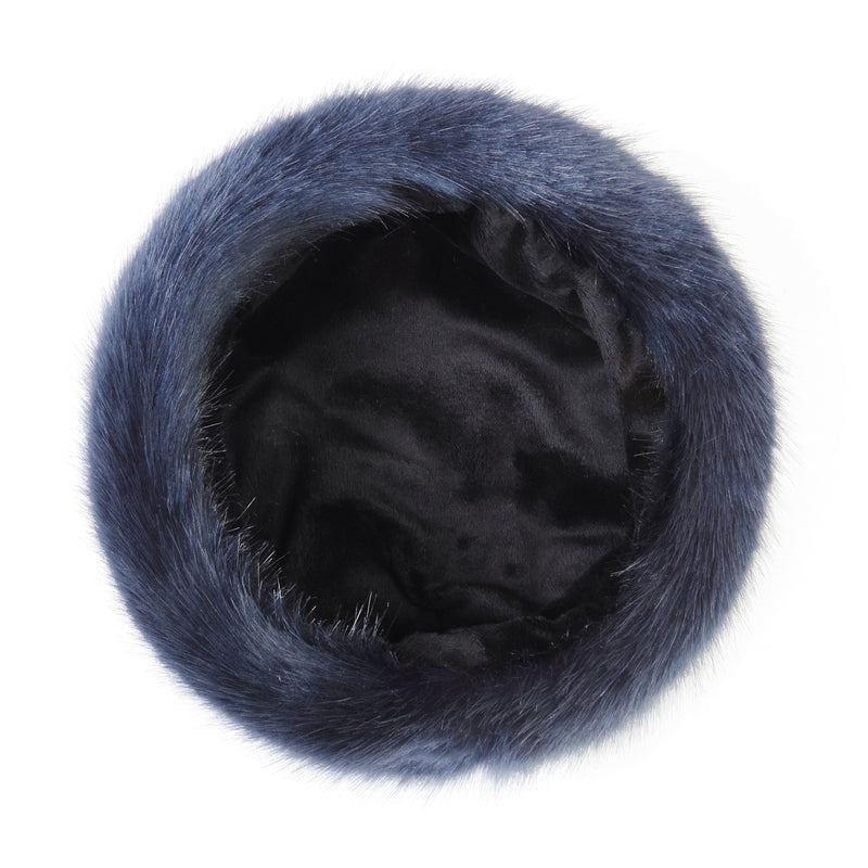 Inside view of Midnight Blue faux fur Pillbox Hat by Helen Moore