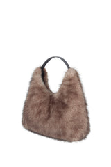 Ash Grey faux fur Peak Tote bag with leather handle by Helen Moore