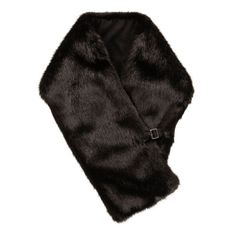 Jet Black faux fur buckle scarf by Helen Moore