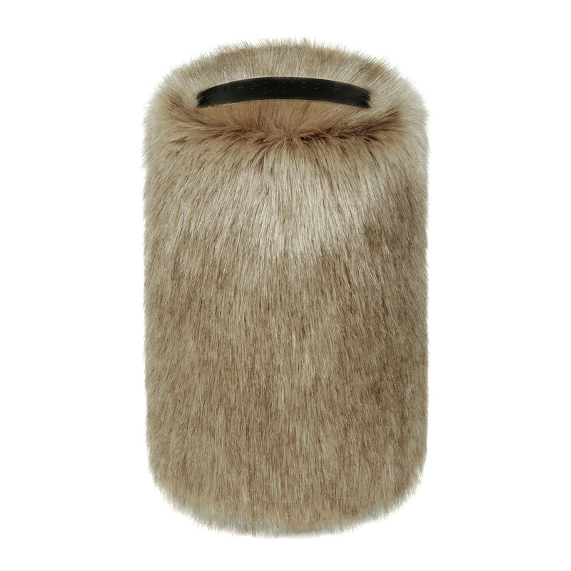 Camel colour faux fur doorstop with leather handle by Helen Moore