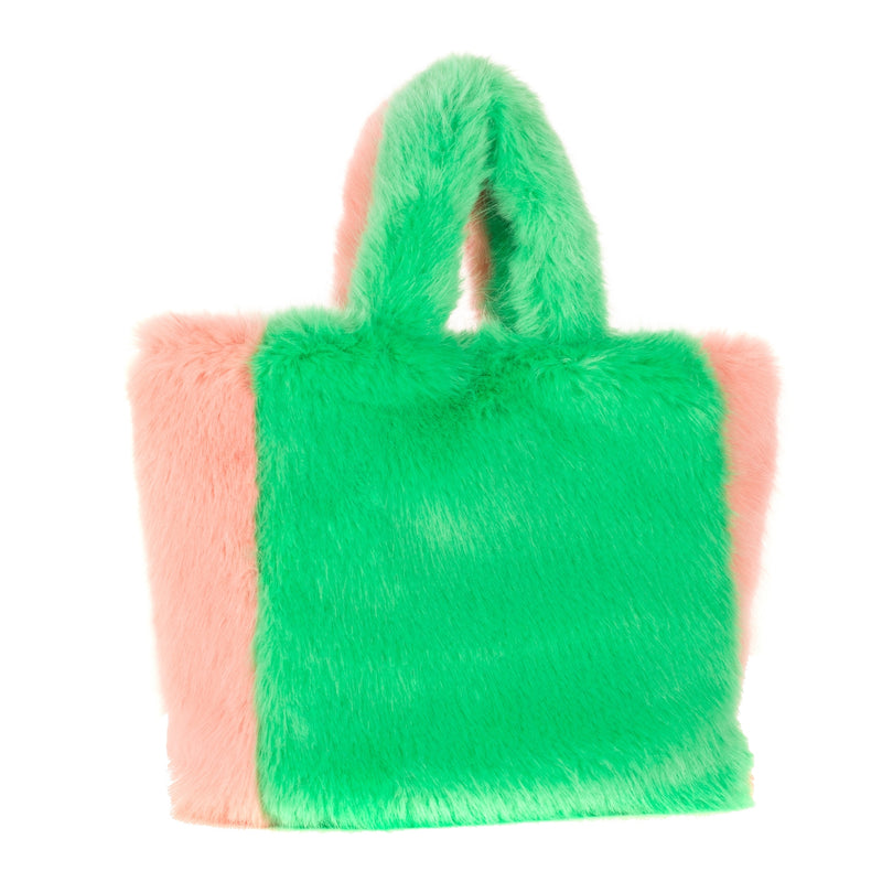 Apple Green and Dusky Pink faux fur Joy bag by Helen Moore.
