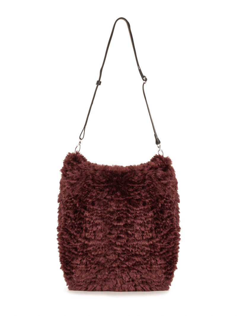 Burgundy faux sheepskin Barrel Tote Bag by Helen Moore