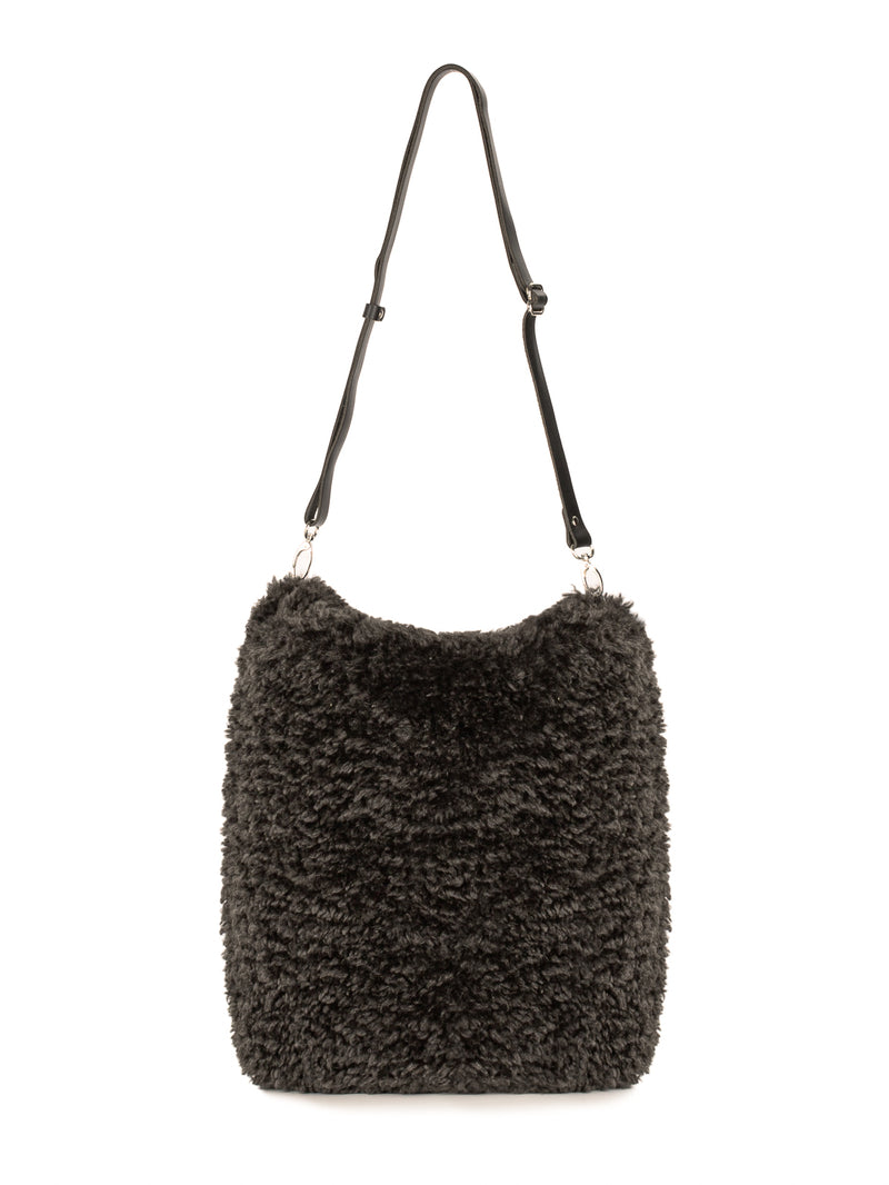 Slate faux sheepskin Barrel Tote Bag by Helen Moore