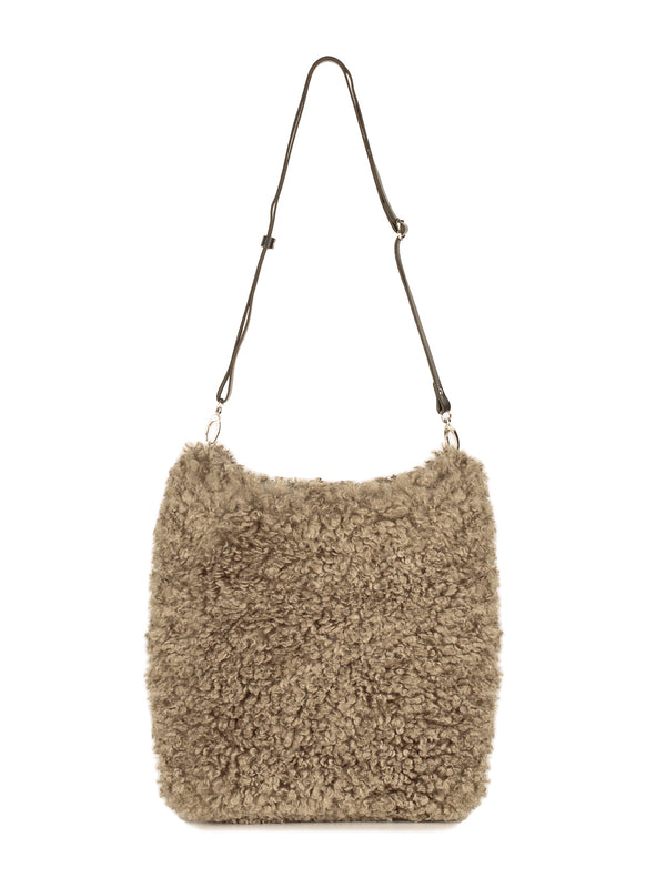 Taupe faux sheepskin Barrel Tote Bag by Helen Moore