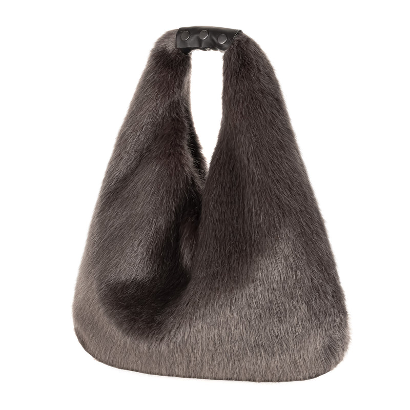 Storm Grey faux fur Triangle Bag by Helen Moore