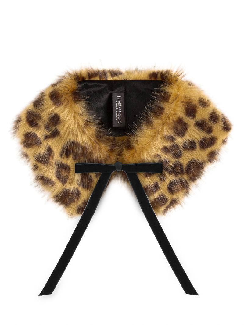Leopard Print Faux Fur Diana Collar with velvet ribbon tie by Helen Moore