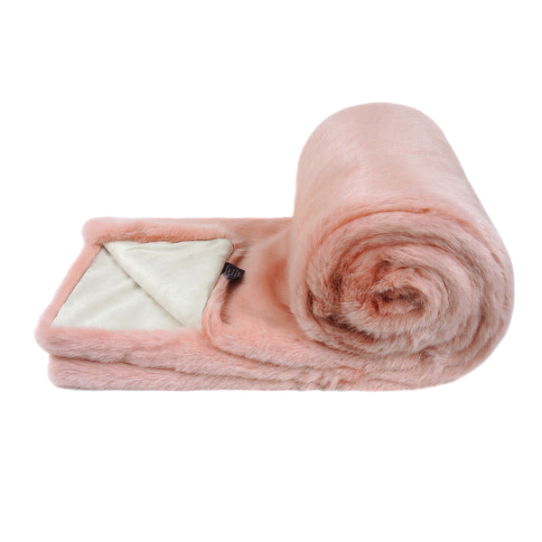 Faux Fur Throw Dusky Pink by Helen Moore