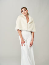 Model Wearing the Ermine faux fur cape by Helen Moore