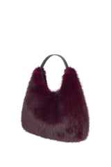 Wine faux fur Peak Tote bag with leather handle by Helen Moore