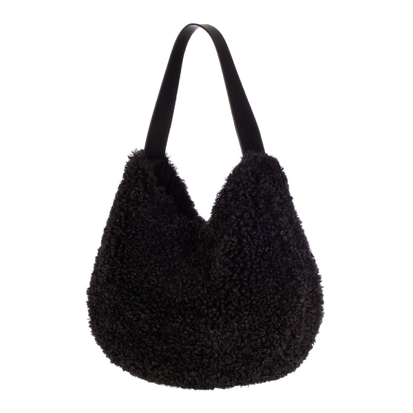 Black faux sheepskin Slouch Bag by Helen Moore