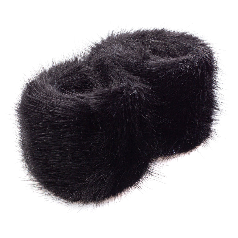 Jet black faux fur wrist warmer cuffs by Helen Moore