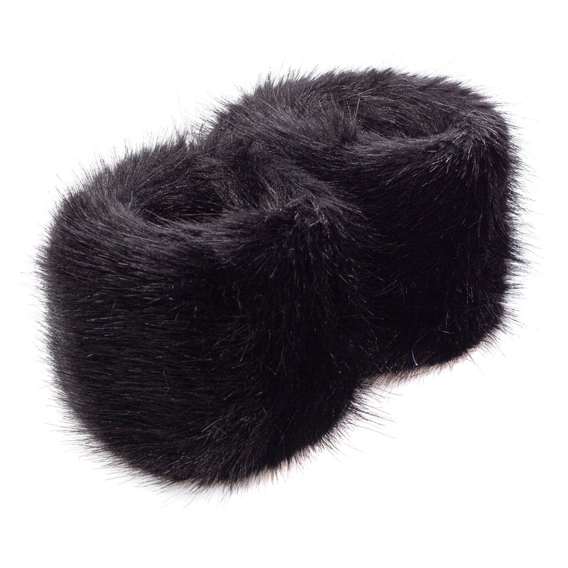 Jet black faux fur cuffs or wrist warmers by Helen Moore