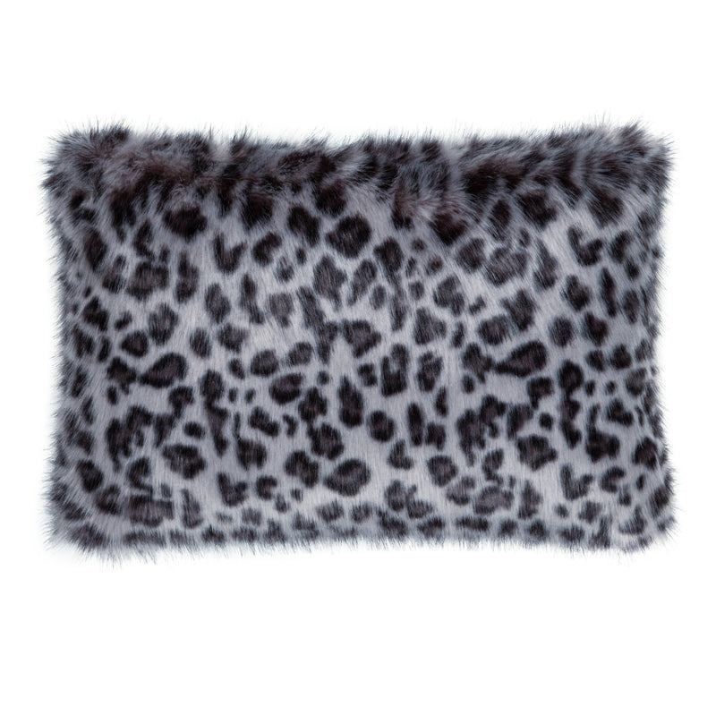 Faux fur rectangular cushion in Silver Leopard animal print by Helen Moore