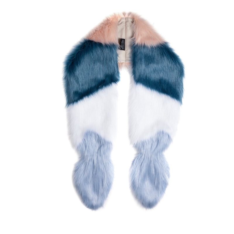  Multi Vixen faux fur scarf by Helen Moore in blue, pink and white.