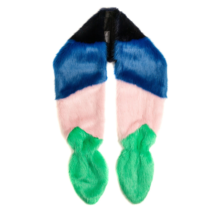  Multi Vixen faux fur scarf by Helen Moore in blue, pink and green.