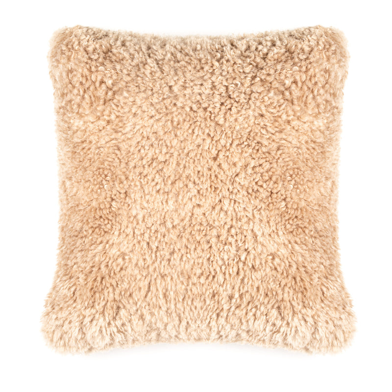 Faux sheepskin square cushion in Pebble beige  by Helen Moore