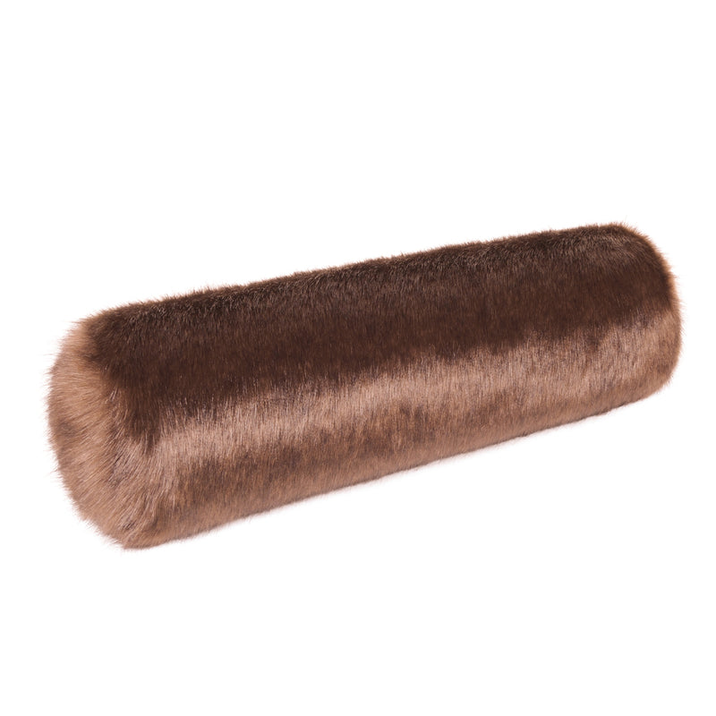 Conker brown faux fur bolster cushion by Helen Moore