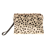  Appaloosa animal print faux fur clutch bag with leather wrist strap by Helen Moore.