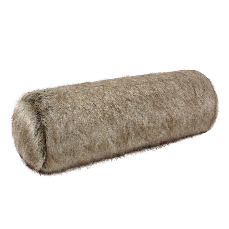 Truffle brown faux fur bolster cushion by Helen Moore