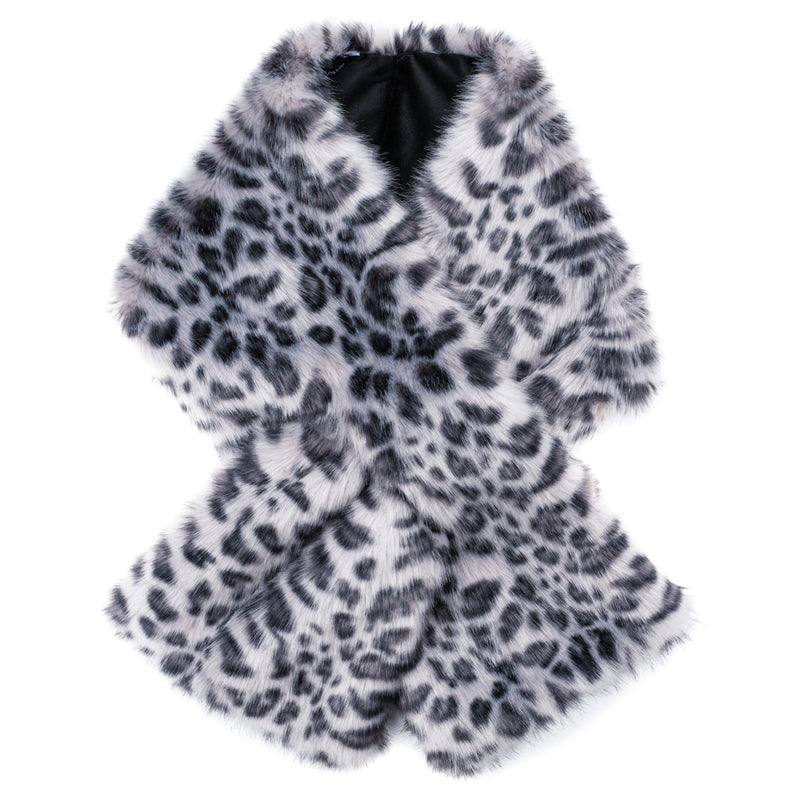 Faux fur Silver Leopard Luxe scarf by Helen Moore