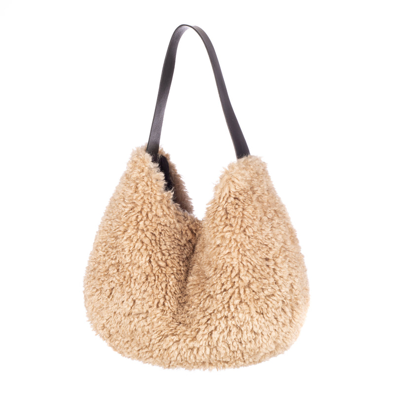 Pebble cream  faux sheepskin slouch bag by Helen Moore