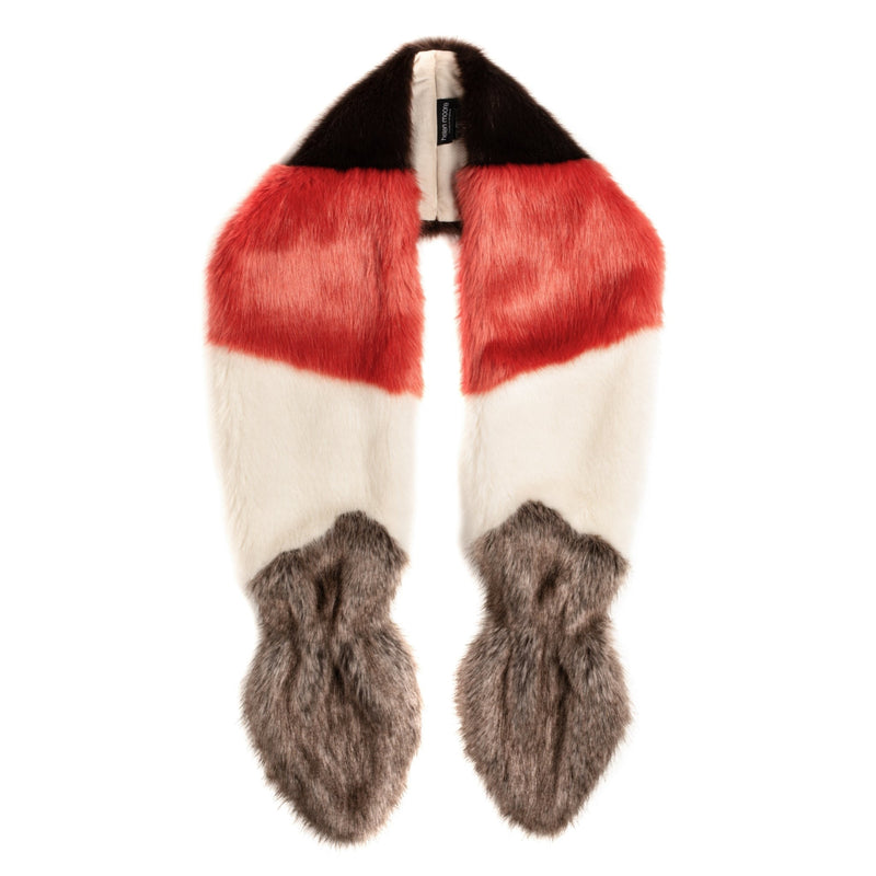  Multi Vixen faux fur scarf by Helen Moore in coral, cream and brown.