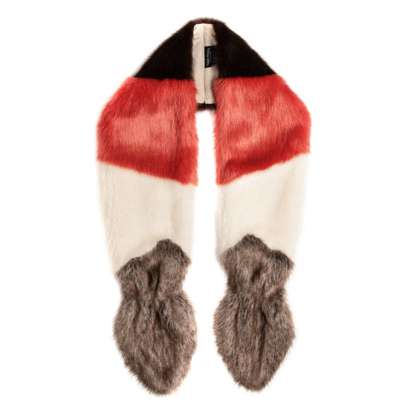  Multi Vixen faux fur scarf by Helen Moore in coral, cream and brown.