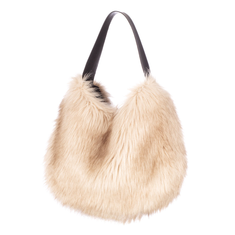 Faux fur slouch bag in Oyster Grey by Helen Moore
