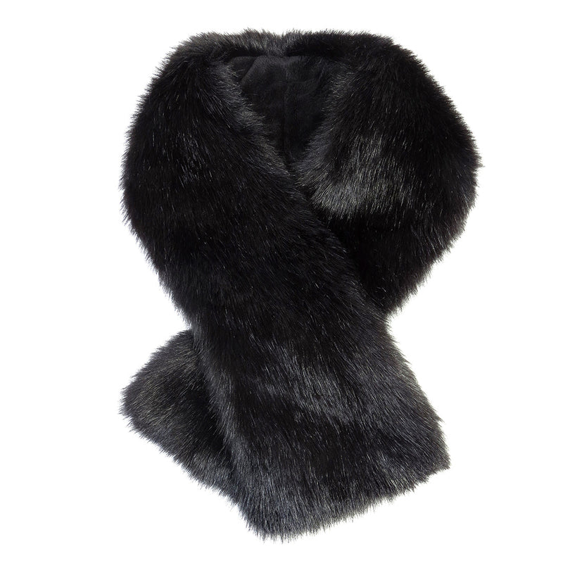 Jet black faux fur Tippet Scarf by Helen Moore