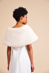 Back view of a model wearing Ermine faux fur shoulder wrap from the Wedding Collection by Helen Moore