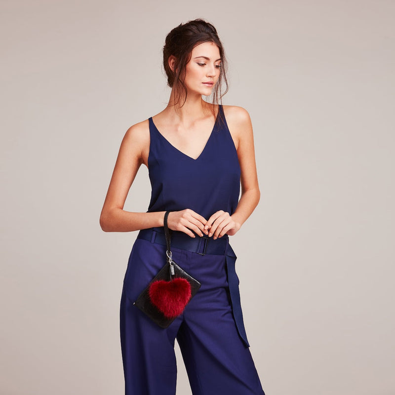 Faux fur heart pom pom key ring by Helen Moore