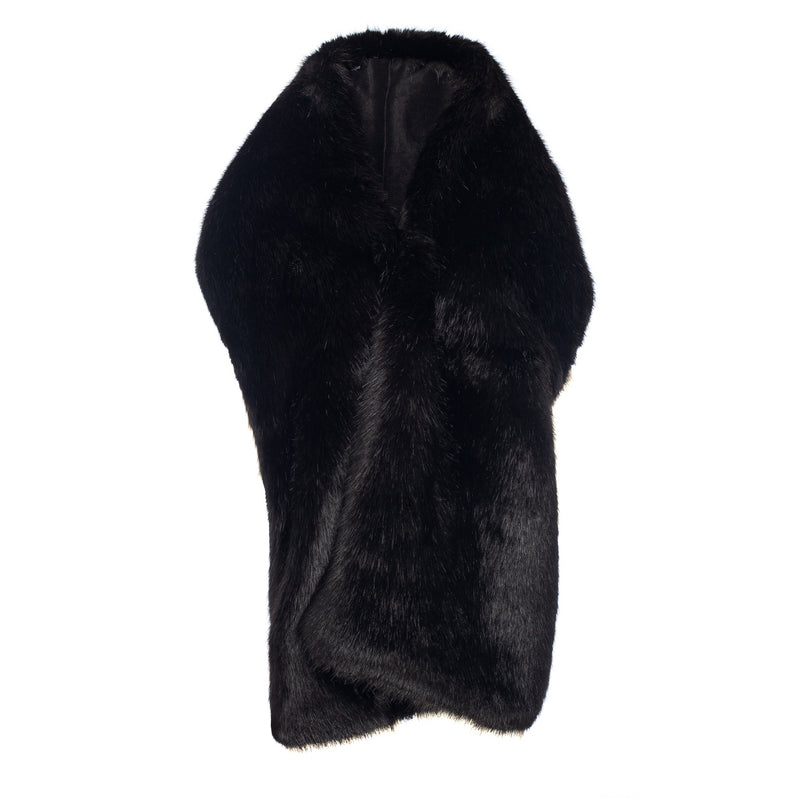 Jet black faux fur stole by Helen Moore