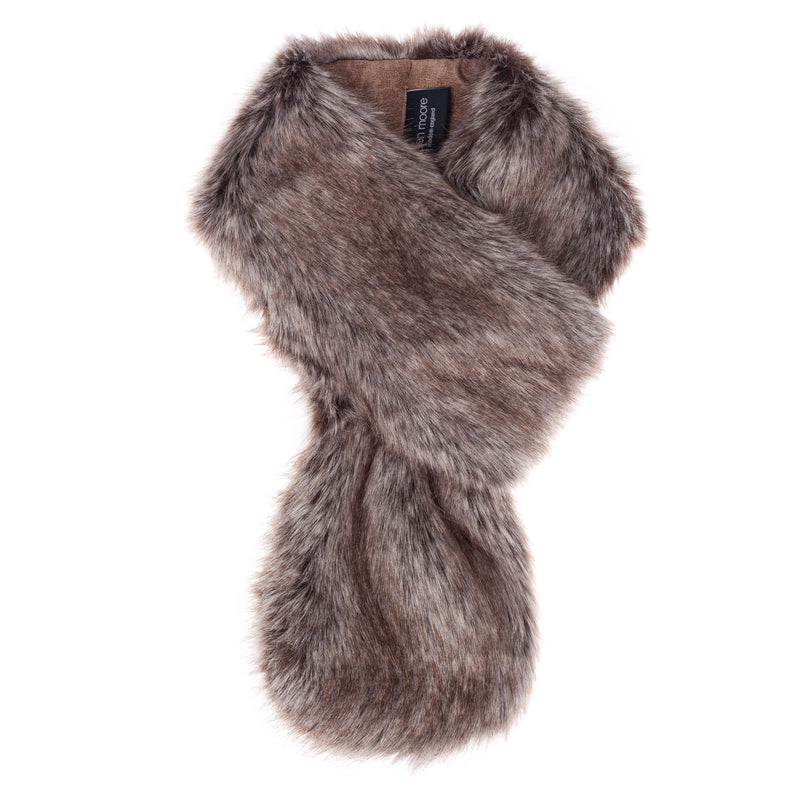 Truffle brown faux fur loop and tail scarf by Helen Moore