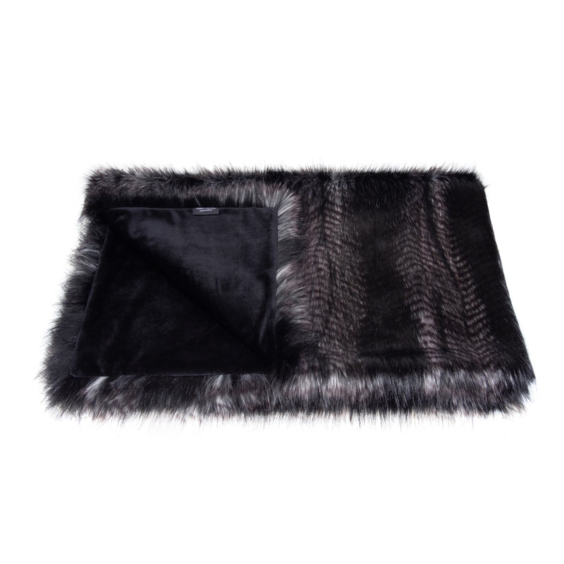 Black and grey feather textured faux fur comforter throw by Helen Moore