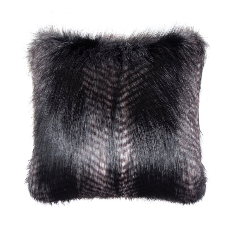 Black white and grey faux fur square cushion by Helen Moore  called Black Quail