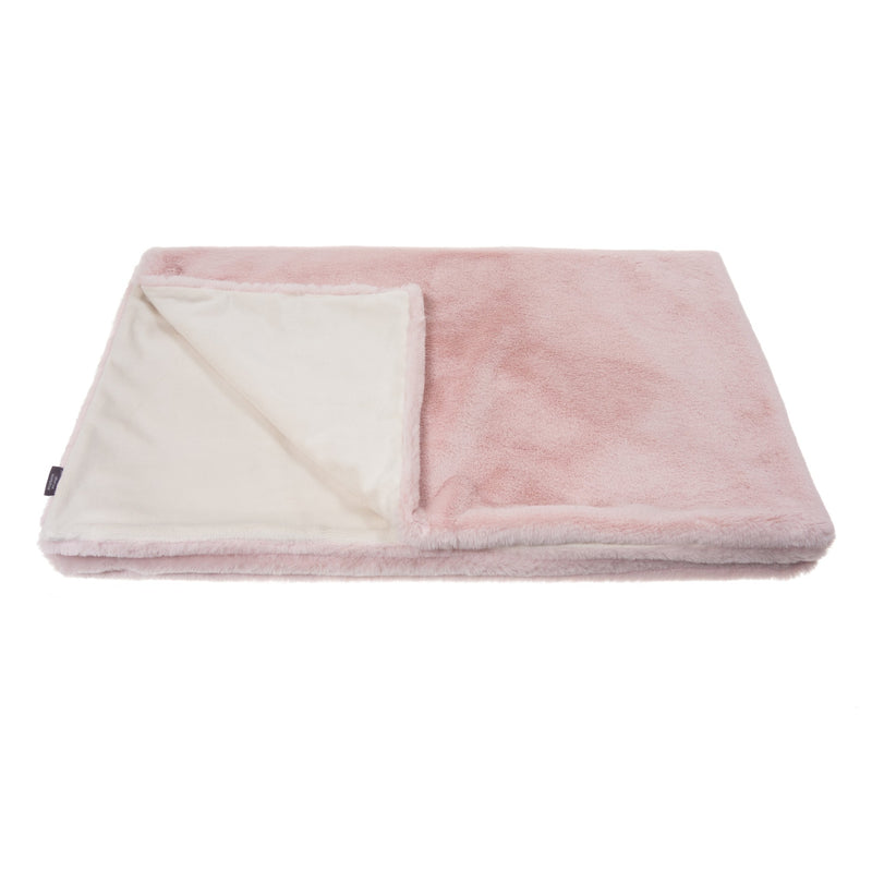Blossom pink faux fur comforter throw by Helen Moore