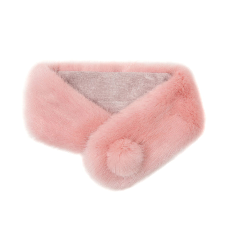 Dusky pink faux fur pom pom button collar by Helen Moore