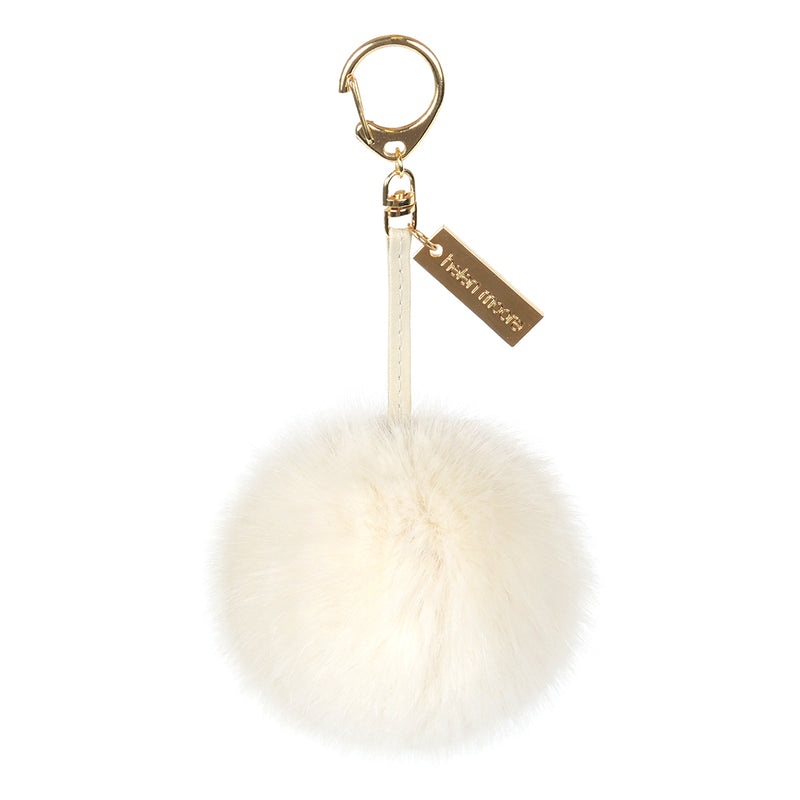 Cream faux fur Pom Pom Keyring by Helen Moore