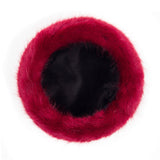 Crimson faux fur pillbox hat by Helen Moore