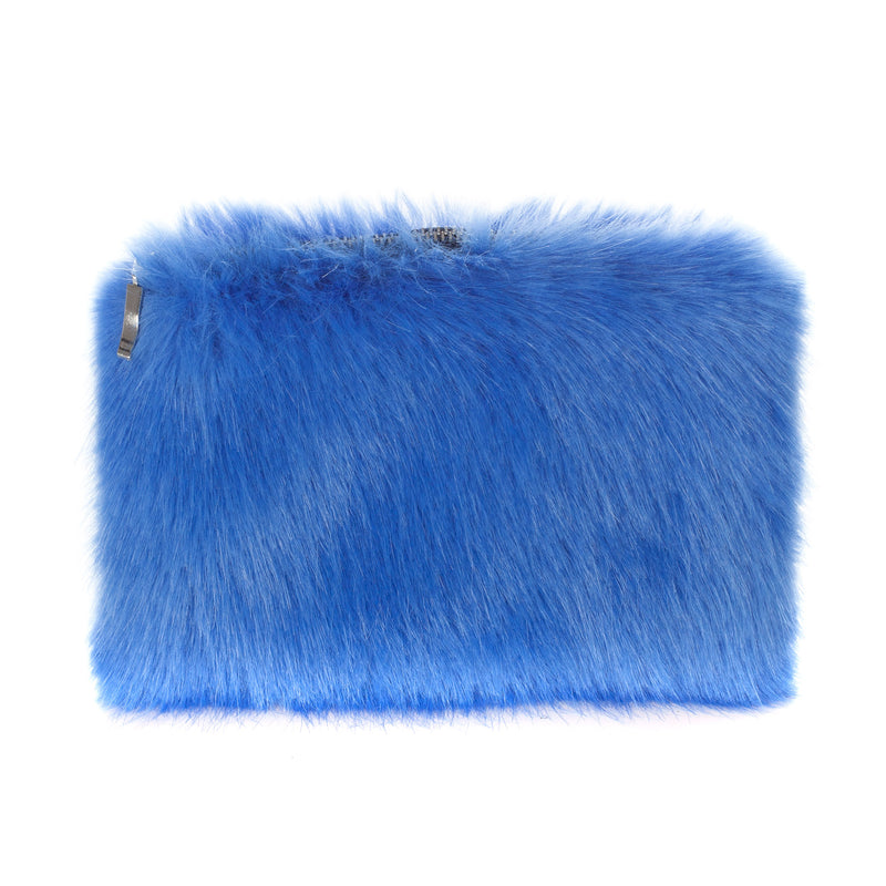 A blue faux fur clutch bag by Helen Moore