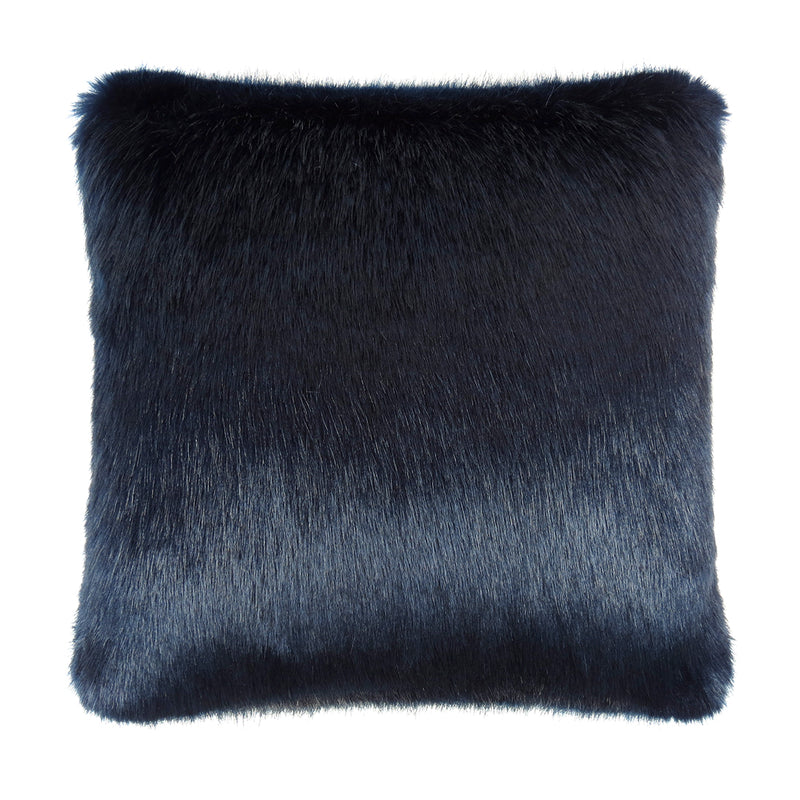 Dark Midnight blue faux Fur Square cushion by Helen Moore