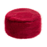 Crimson faux fur pillbox hat by Helen Moore