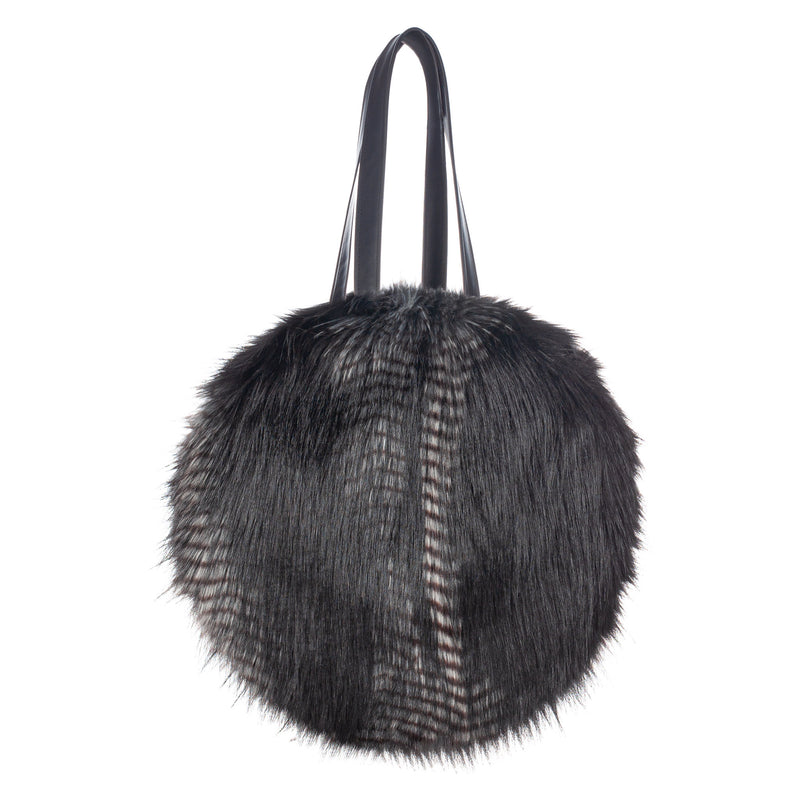 Round bag by Helen Moore in Black Quail faux fur
