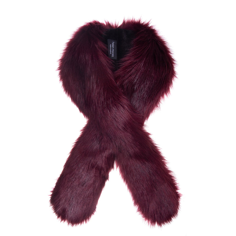Burgundy faux fur Crisscross scarf by Helen Moore