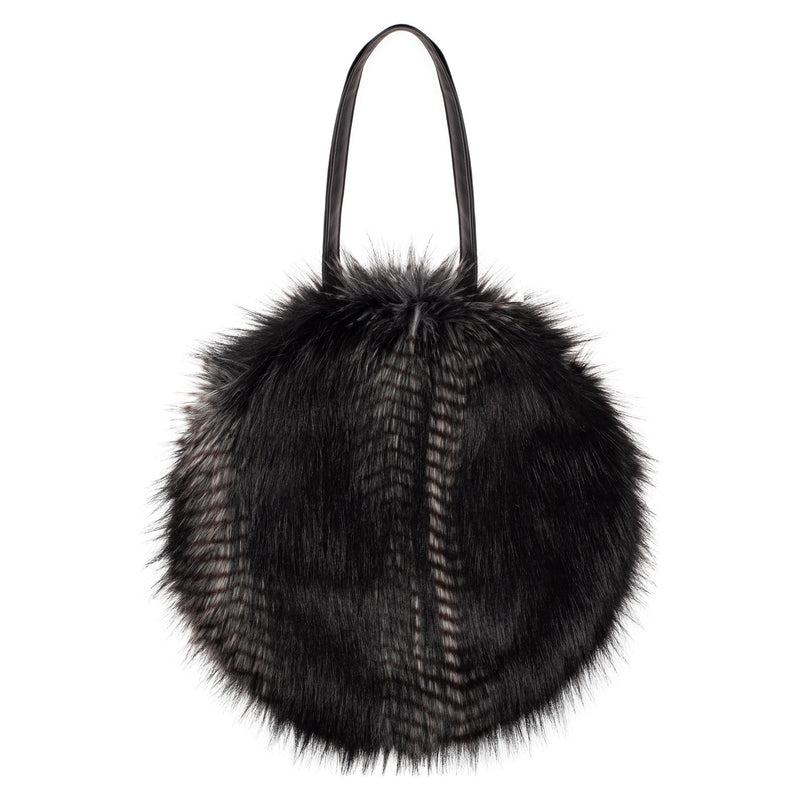Round bag by Helen Moore in Black Quail faux fur