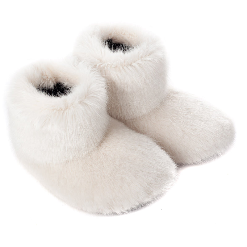 Cream faux fur slipper boots by Helen Moore called Ermine